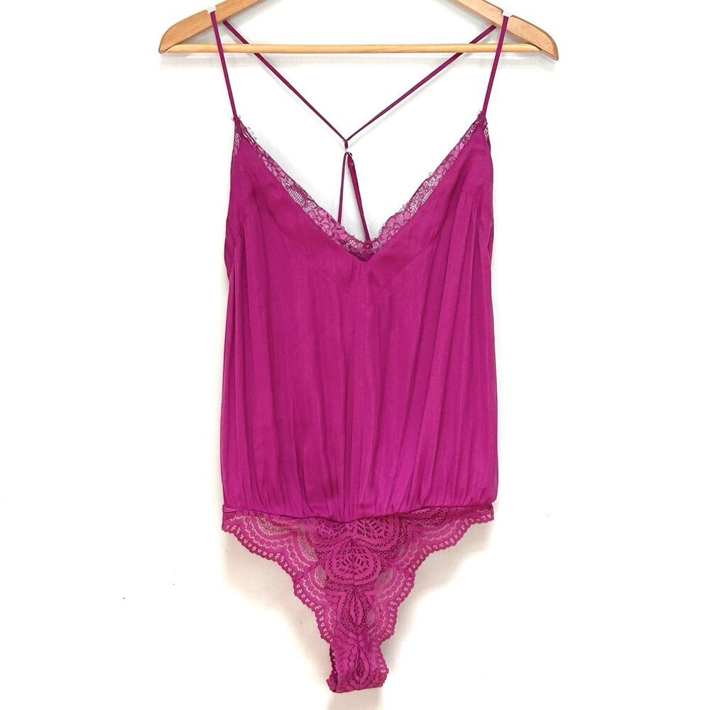 Free People Intimately Bodysuit XS‎ Pink Lace Strappy Back Teddy Lingerie